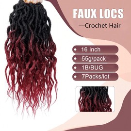 Faux Locs Crochet Hair 16 Inch Soft Locs 7Packs Boho Goddess Locs Crochet Hair with Curly Ends Pre-looped Crochet Locs for Black Women Dreadlock Synthetic Crochet Braids (1B/BUG, 16Inch(Pack of 7))