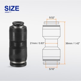 HARFINGTON 5pcs Push to Connect Fittings 5/16" OD x 5/32" OD Straight Pneumatic Connector Zinc Alloy Quick Connect Union Two-Way Fittings for Semi Truck Trailers Air Brake System, Black
