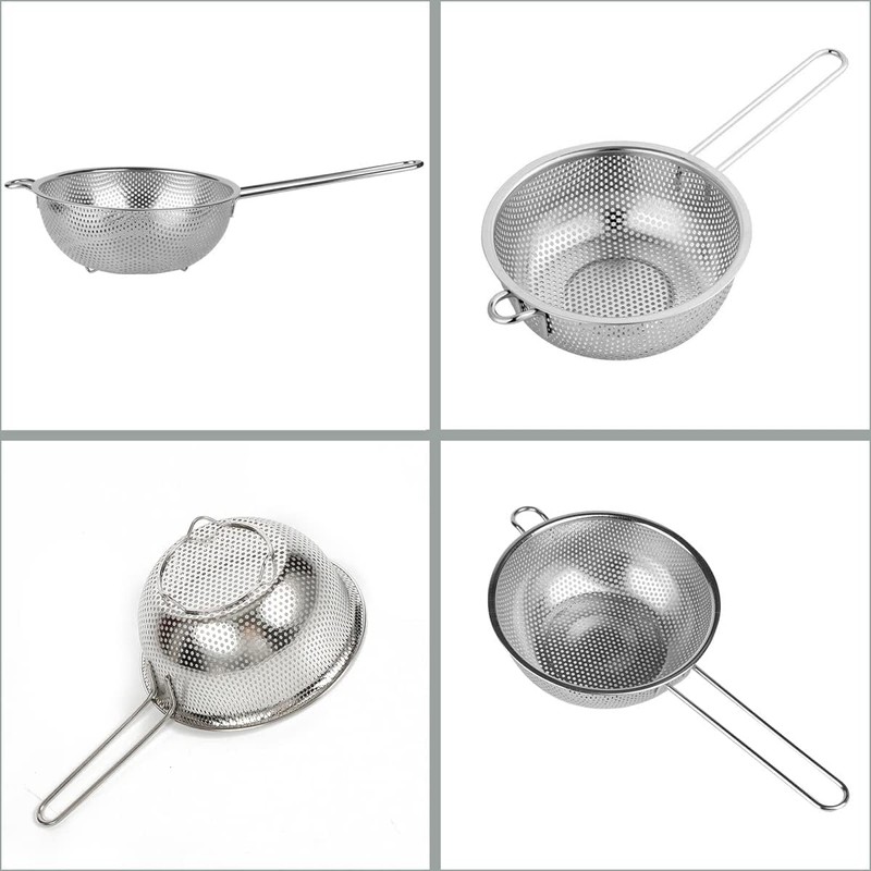 Stainless Steel Basin Colander with Handle Kitchen Strainer, Resting Feet