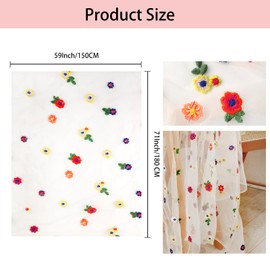 QXUJI Embroidered Lace Tablecloth, Colorful Flower Table Cover, Vintage Lace Table Runner, for Wedding Banquet Holiday Party Picnic Dinner Tables Home Decoration, 59 x 71 Inch, Beige