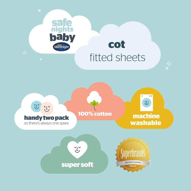 Silentnight Safe Nights Cot Size Fitted Sheets Set 100% Jersey