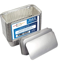 ReadySteadyServe Pack of 50 Aluminium Foil Food Containers with Lids 670ml No. 6a | Disposable Rectangle Takeout Pans Suitable for Meal Prep, Batch Cooking 20.5x11x5.5cm