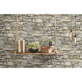 RoomMates RMK11962WP Gray and Taupe Stone Peel and Stick Wallpaper, Roll, Taupe