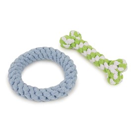 MPP Small Dog Rope Dental Toys Braided Soft 6 inch Blue Ring or 8 inch Green Bone (Green Rope Bone)
