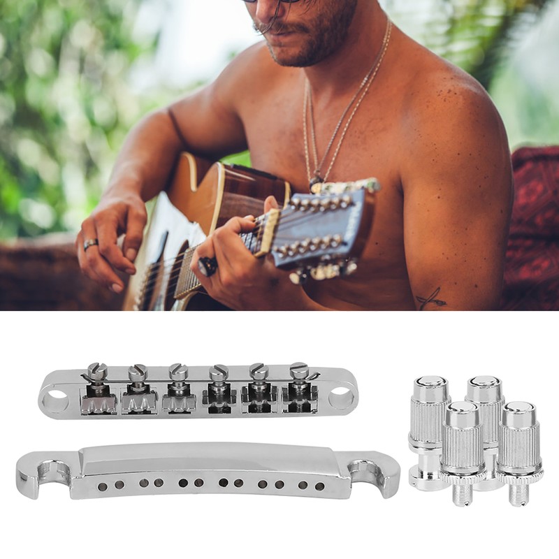 Electric Guitar Bridge Full Set 12 String Zinc Alloy Silver
