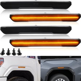 NJSBYL Amber LED Side Marker Lights Assembly Replacement for 2020 2021 2022 2023 2024 2025 GMC Sierra 2500HD 3500HD Front Rear Side Turn Signal Light Led Side Fender Lamps OEM 84185031 84806032