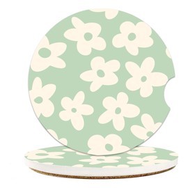 Groovy Flowers Car Coasters for Cup Holders, Absorbent Ceramic Coaster with Cork Back, Car Accessories Gifts for Men Women, 2PCS Universal Anti Slip Car Accessories, Cup Mat for Most Car Interior