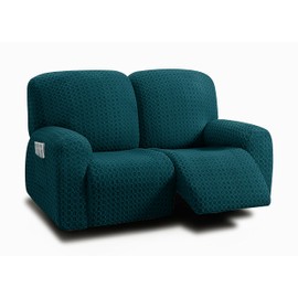 ULTICOR Reclining Loveseat Slipcover, 48" - 65" L, 6-Piece Jacquared Stretch Loveseat Reclining Sofa Covers, 2 seat Loveseat Recliner Cover, Thick, Soft, Washable (Style 2) (Deep Teal)