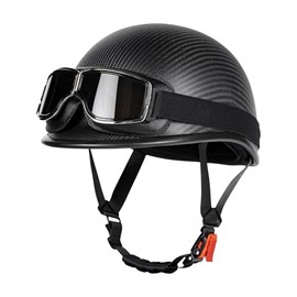 Vintage Motorcycle Half Shell Lightweight Carbon Fiber Open Face Helmets DOT Approved (Matte Black,XL)