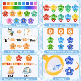 VBACALA Bath Toy, Bath Toy with Fish Net, Storage Bag, 26 Pieces Letters & Pattern Montessori Toy, Water Toy Children, Pool Toy, Bath Toy from 3 Years