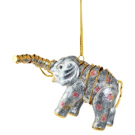 Value Arts Handmade Articulated Cloisonne Grey Elephant Ornament