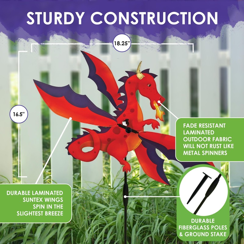 Whirligig Spinner Red Dragon 19" – Mystical Fantasy-Themed Design, Weather-Resistant