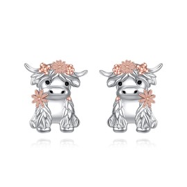Highland Cow Stud Earrings Sterling Silver Western Scotland Jewelry for Women Mom