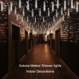 Aukora Rain Drop Lights, LED Meteor Shower Lights 11.8 inch 8 Tubes 192leds, Icicle Snow Falling Lights for Xmas Wedding Party Holiday Garden Tree Christmas Thanksgiving Decoration Outdoor (White)