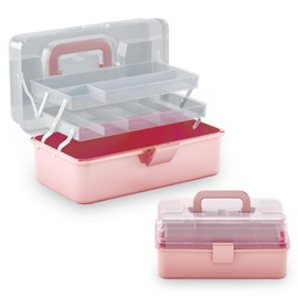 deli Art Supply Organizer, Pink Plastic Tool Box with Handle, 13 in Craft Storage,Sewing Supplies Organizer,Hair Accessory Organizer