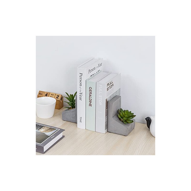 MyGift Sujetalibros en Forma de L de hormigón con Plantas
