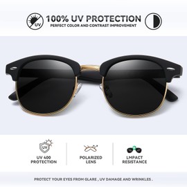 Occhsouo Polarised Half-Frame Sunglasses, Unisex Sunglasses, Men, Women, Classic Retro UV400 Protection, Rectangular, Sun Glasses, Metal Frame, Driving, Travel, 2-Black/Gold/Black