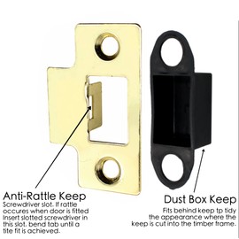 Strike Plate Polished Brass Latch Door Frame + Dust Box + Matching Screws (5)