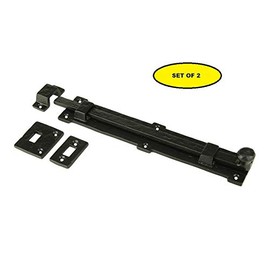 Set of 2 Iron 8 inch Surface Slide Bolt Black Powder Coat, 3 Catches, Black Powder Coat Finish