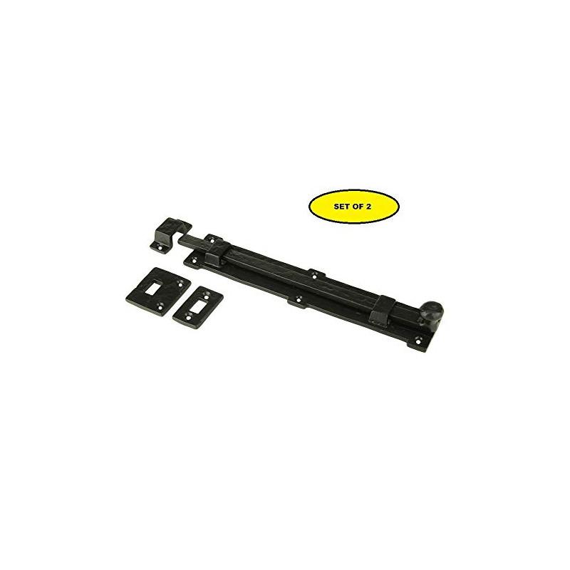 Set of 2 Iron 8 inch Surface Slide Bolt Black