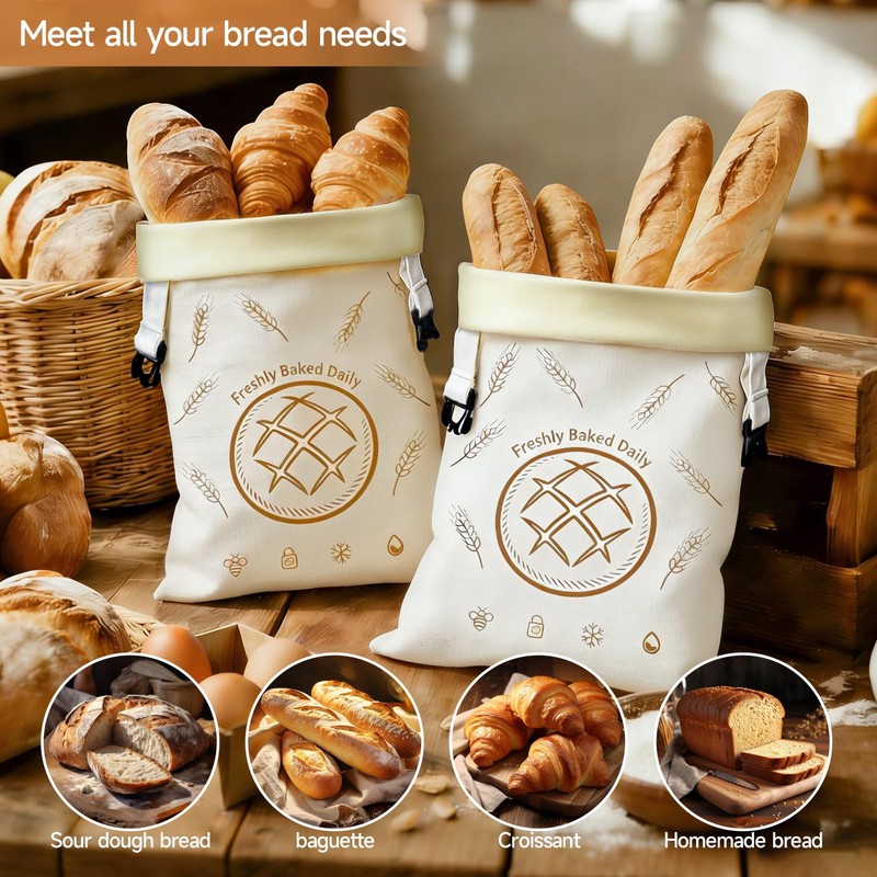 2 Pack Beeswax Bread Bags for Sourdough, Reusable 13"×17" Cotton