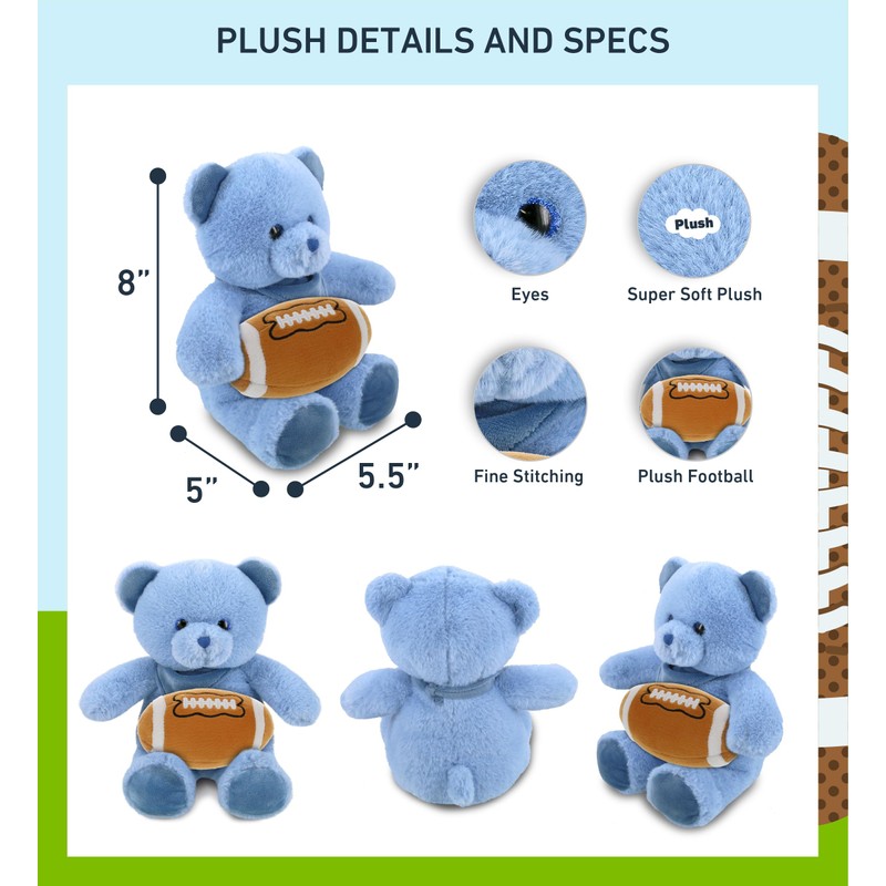 DolliBu Baby Blue Bear Stuffed Animal with Football Plush -