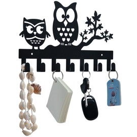 Metal Hook Key Hook Owl Decorative Coat Hook Multifunctional Hook Hanger 7 Hooks for Hallway, Front Door, Entrance Area Black