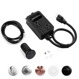 Garbage Disposal Air Switch Kit Dual Outlet Sink Top Waste Disposer On/Off Switches with ABS Power Module Long Black Button by CLEESINK
