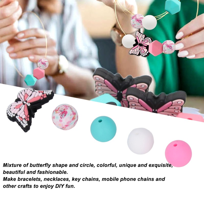 20Pcs Round Beads 5Pcs Butterfly Shaped Beads DIY Kit for