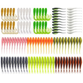 Eupheng Crappie Lures Kit, Fishing Grubs Worms Shad Minnow Paddle Tail Swimbaits, Coloful Fishing Soft Plastic Lures for Crappie Panfish Walleye Trout Bass