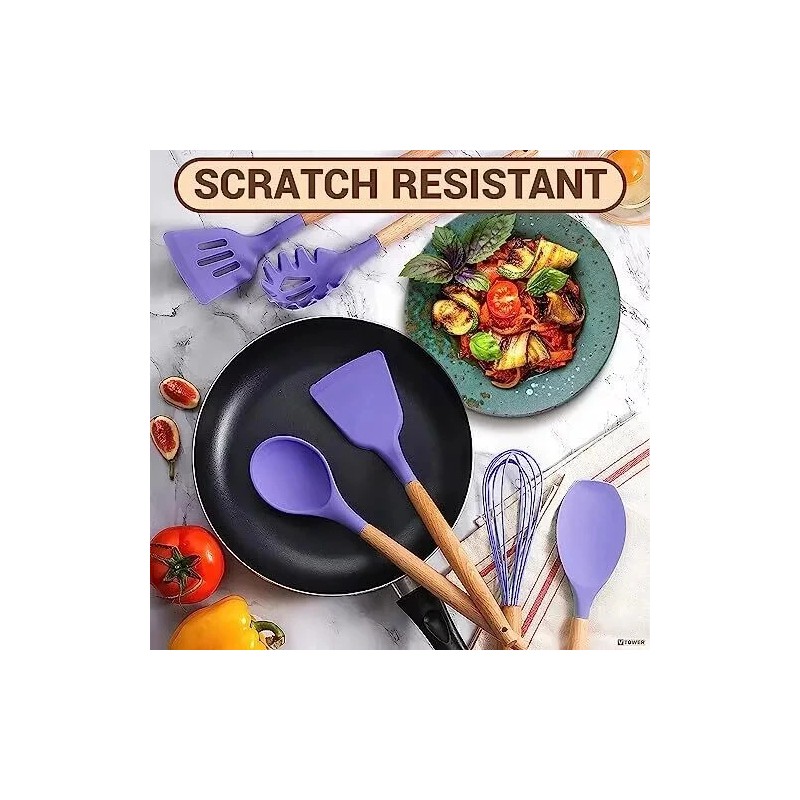 Kitchen 12-Pcs Kitchen Silicone Utensils Set with Heat Resist Wooden