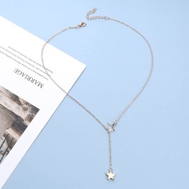 Yheakne Boho Star Lariat Necklace Gold Star Choker Necklace Hollow Star Pendant Necklace Chain Minimalist Y Necklace Jewelry for Women and Girls