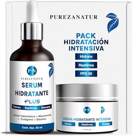 PUREZA NATUR Pack Hidratante facial intensivo serum Ácido hialurónico facial hidratante PLUS + Crema de hidratación intensiva | Paquete completo suero + crema para el cuidado de la piel, hidratación y rejuvenecimiento (Pack Hidratante intensivo)