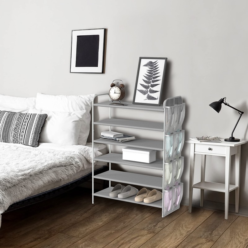 Simple Houseware 6-Tier Shoe Rack Storage Organizer w/Side Hanging Bag,