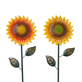 Metal Sunflower Garden Stakes Decor,2 Pack 39" Flower Garden Stake for Outdoor Home Garden Backyard Lawn Pathway Patio Sunflower Sticks Decor