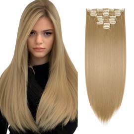 Elailite Clip-In Extensions, 140 g, Straight, 8 Wefts with 18 Clips, 58 cm for Complete Hair Extensions, Medium Blonde