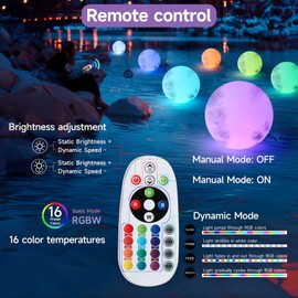 podafu Indoor Outdoor Waterproof Light Up Sphere with Remote,Led Night Light Mood Lamp,16 Dimmable Colors and 4 Dynamic Modes,Suit Home Bedroom Patio Pool Garden Party (USB Charging, Ball 8 inch)