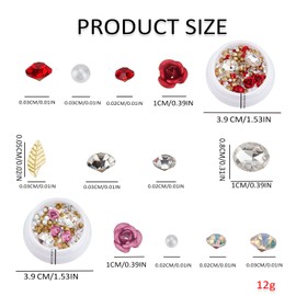 NICENEEDED 2 Boxes Flower Nail Charms, 3D Rose Metal Aluminum Flower Nail Art Charm, Pink Red Rose Manicure Pearl Accessories for DIY Valentines Decoration