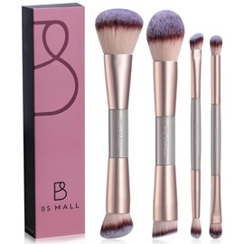 BS-MALL Juego de 4 brochas de maquillaje de doble punta, portátil, cepillo profesional de lujo para sombra de ojos, brocha correctora, brocha para rub