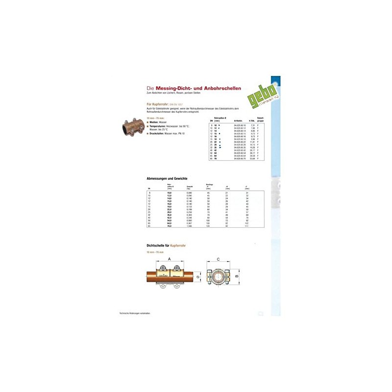 GEBO Sealing Clamp Brass 22 mm for Water PN 10