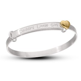 DV Dolce Valentina Daddy's Little Girl Bangle, Sterling Silver Bracelet from Dad for Little Princess, Expandable Bangle with Gold Plated Heart 0-2yrs