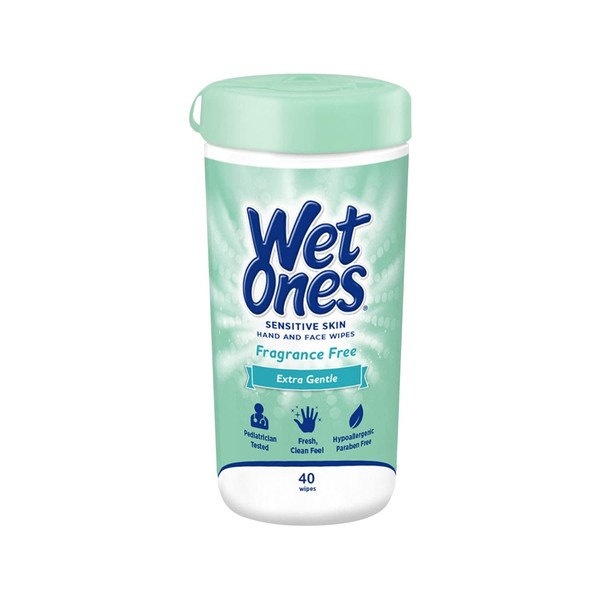 Wet Ones Sensitive Skin Hand Wipes, Extra Gentle 40 Count Canister - 1 Pack