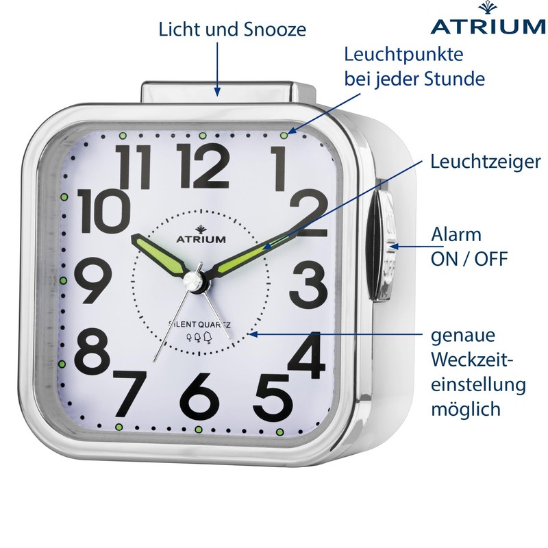 Atrium Seniorenwecker extra deutlich Analog Quarz ohne Ticken große Zahlen