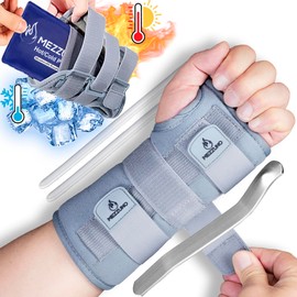 Carpal Tunnel Wrist Support with Removable Metal Splint - Includes Reusable Gel Pack for Hot or Cold Application - To Relieve Pain and Numbness of the Hand (S-M, Left)