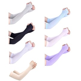 7 Pairs Sun Protection Sleeves Protection Cooling Sleeves Arm Sleeves Men Women Sports Sun Sleeves with Thumb Hole for Driving, Golfing, Fishing, Cycling, Hiking, Doing Sports