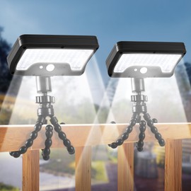 Solar Motion Lights Outdoor with Flexible Octopus Tripod, USB & Solar Powered Motion Sensor Lights with 92 LEDs(600LM,6000K), IP65 Waterproof Motion Activated Light for Fence, Camping, Gutter(2 Pack)