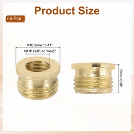 PATIKIL 7mm Lamp Holder Finial Cap Adapters, 6 Pcs Male 1/8 IP (3/8") to Female 1/4-27 Brass Lamp Holder Finial Full Thread Adapter Lamp Finials Connector for Lamps Finials Install