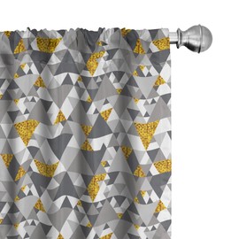 Ambesonne Cortinas grises y amarillas, diseño futurista de triángulos en zigzag con detalles amarillos, tratamientos de ventana, juego de 2 paneles para sala de estar, recámara, par de 28 x 63 pulgadas, color mostaza carbón