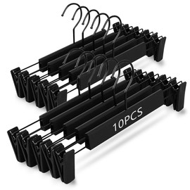 MXHIGO 10Pcs Perchas de Plástico PP para Ropa y Pantalones, Ganchos de Clip de Alta Resistencia para Jeans y Falda, Antideslizantes, Ajustables, Ganchos Metalicos Giratorio 360°, Ligero y Duradera