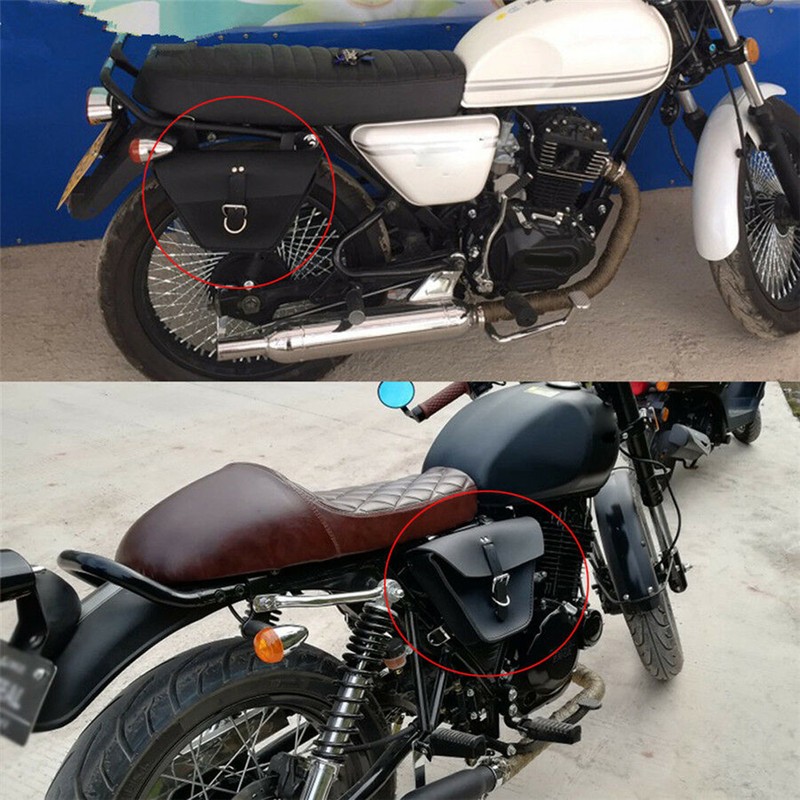 Triangle Synthetic Leather Motorcycle Side Saddle Bag For Cafe Racer